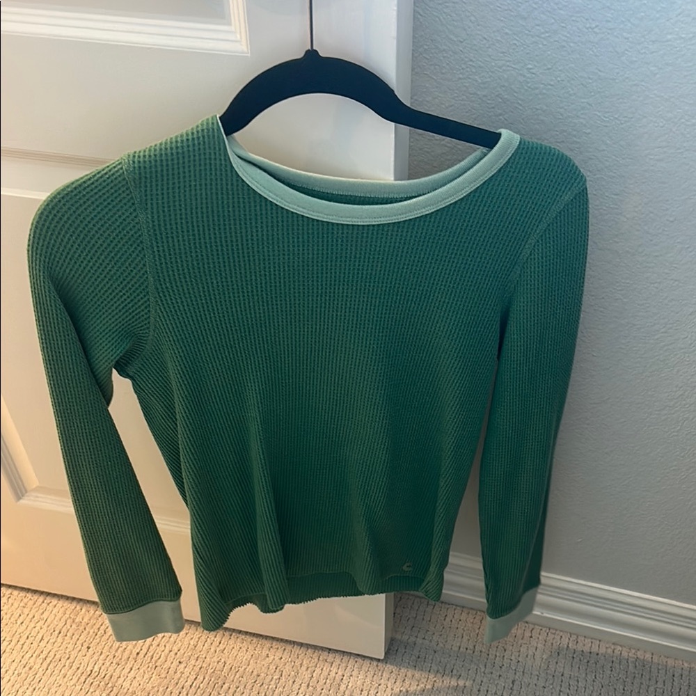 Green Waffle Knit Long Sleeve Top